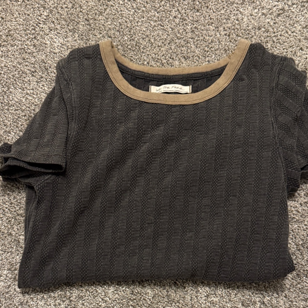 We The Free Free People Gray and Tan Short Sleeve Tee